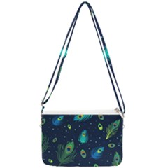 Blue Background Pattern Feather Peacock Double Gusset Crossbody Bag by Semog4