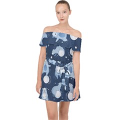Bear Pattern Patterns Planet Animals Off Shoulder Chiffon Dress by Semog4