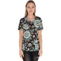 Vintage Floral Pattern Blue Damask Pattern Blue Vintage Women s V-Neck Scrub Top View1