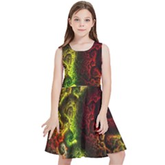Green And Red Lights Wallpaper Fractal Digital Art Artwork Kids  Skater Dress by Semog4