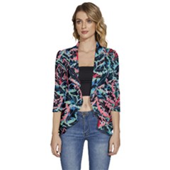 Leaves Leaf Pattern Patterns Colorfu Women s 3/4 Sleeve Ruffle Edge Open Front Jacket by Semog4