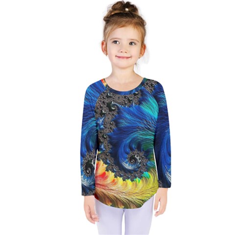 Colorful Digital Art Fractal Design Kids  Long Sleeve Tee by Semog4