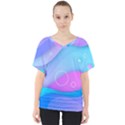 Colorful Blue Purple Wave V-Neck Dolman Drape Top View1