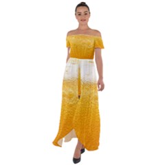 Texture Pattern Macro Glass Of Beer Foam White Yellow Off Shoulder Open Front Chiffon Dress by Semog4