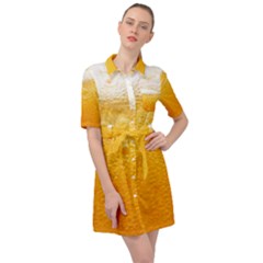 Texture Pattern Macro Glass Of Beer Foam White Yellow Belted Shirt Dress by Semog4