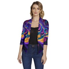 Colorful Waves Abstract Waves Curves Art Abstract Material Material Design Women s Draped Front 3/4 Sleeve Shawl Collar Jacket by Semog4