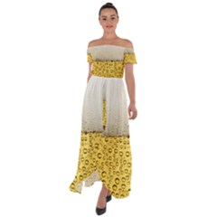 Texture Pattern Macro Glass Of Beer Foam White Yellow Art Off Shoulder Open Front Chiffon Dress by Semog4