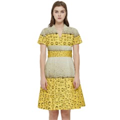 Texture Pattern Macro Glass Of Beer Foam White Yellow Art Short Sleeve Waist Detail Dress by Semog4