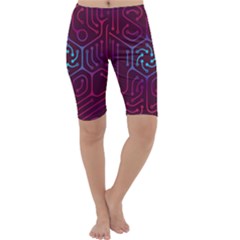 Circuit Hexagonal Geometric Pattern Background Purple Cropped Leggings  by Jancukart