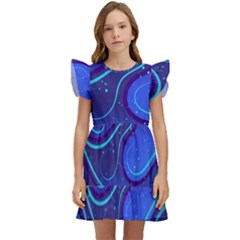 Spiral Shape Blue Abstract Kids  Winged Sleeve Dress by Jancukart