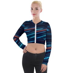Orange Blue Dot Dots Lines Abstract Abstract Digital Art Long Sleeve Cropped Velvet Jacket by Jancukart