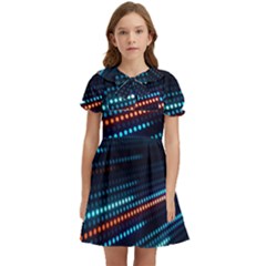 Orange Blue Dot Dots Lines Abstract Abstract Digital Art Kids  Bow Tie Puff Sleeve Dress by Jancukart