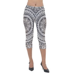 Mandala Circles Drawing Pattern Lightweight Velour Capri Leggings  by Semog4