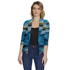 Waves Abstract Waves Abstract Women s Draped Front 3/4 Sleeve Shawl Collar Jacket by Semog4
