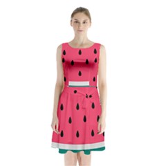 Watermelon Fruit Pattern Sleeveless Waist Tie Chiffon Dress by Semog4