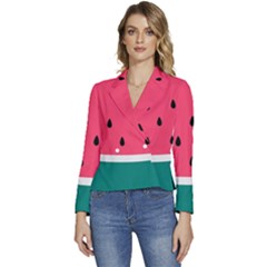 Watermelon Fruit Pattern Women s Long Sleeve Revers Collar Cropped Jacket by Semog4