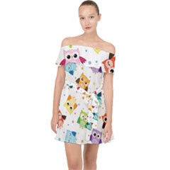 Owl Bird Off Shoulder Chiffon Dress by Semog4