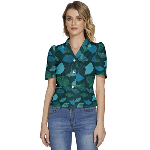 Pattern Plant Abstract Puffed Short Sleeve Button Up Jacket by Semog4