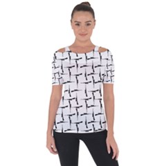 Precision Pursuit: Hunting Motif Black And White Pattern Shoulder Cut Out Short Sleeve Top by dflcprintsclothing