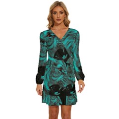 Angry Male Lion Predator Carnivore Long Sleeve Waist Tie Ruffle Velvet Dress by Semog4