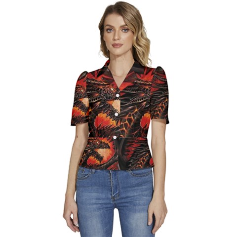 Dragon Fire Puffed Short Sleeve Button Up Jacket by Semog4