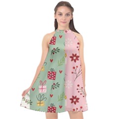 Flat Christmas Pattern Collection Halter Neckline Chiffon Dress  by Semog4