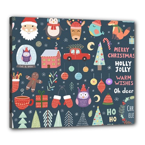 Vector Set Cute Christmas Elements Santa Penguin Deer Bear Fox Owl Trees Snowman Bird Angel More Canvas 24  X 20  (stretched) by Semog4