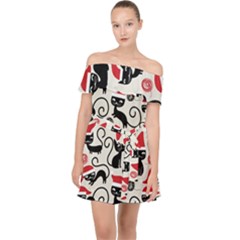 Cute Christmas Seamless Pattern Vector Off Shoulder Chiffon Dress by Semog4