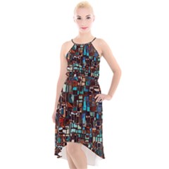 Stained Glass Mosaic Abstract High-low Halter Chiffon Dress  by Semog4