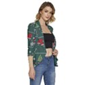 Beautiful Knitted Christmas Pattern Women s 3/4 Sleeve Ruffle Edge Open Front Jacket View3