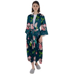Pattern Christmas Funny Maxi Satin Kimono by Semog4