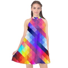 Abstract Background Colorful Pattern Halter Neckline Chiffon Dress  by Semog4