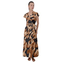 Abstract Camouflage Pattern Flutter Sleeve Maxi Dress by Jack14