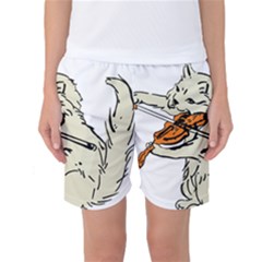 Cat Playing The Violin Art Women s Basketball Shorts by oldshool