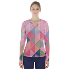 Background Geometric Triangle V-neck Long Sleeve Top by Semog4