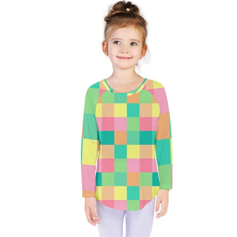 Checkerboard-pastel-squares- Kids  Long Sleeve Tee by Semog4