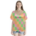 Checkerboard-pastel-squares V-Neck Flutter Sleeve Top View1