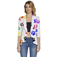 Pawprints-paw-prints-paw-animal Women s 3/4 Sleeve Ruffle Edge Open Front Jacket by Semog4
