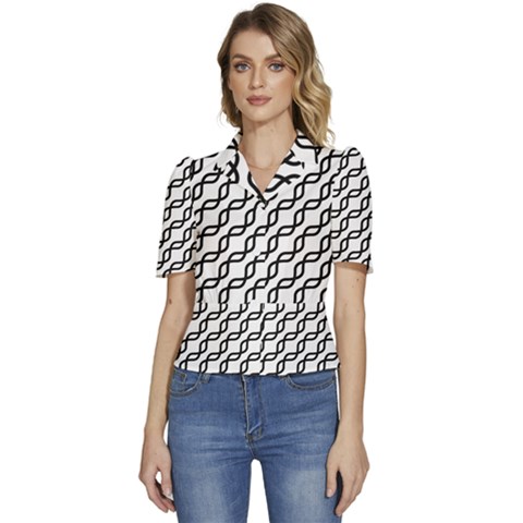 Diagonal-stripe-pattern Puffed Short Sleeve Button Up Jacket by Semog4