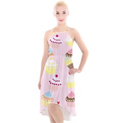 Cupcakes Wallpaper Paper Background High-low Halter Chiffon Dress  by Semog4