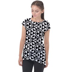 Geometric-tile-background Cap Sleeve High Low Top by Semog4