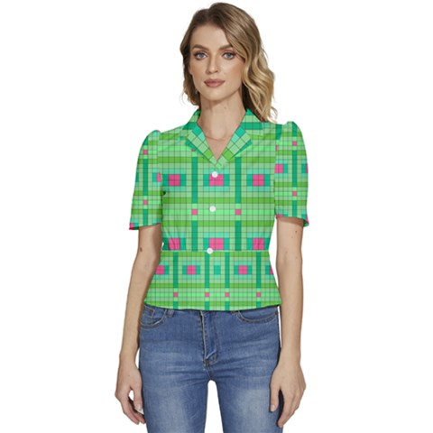 Checkerboard-squares-abstract-- Puffed Short Sleeve Button Up Jacket by Semog4