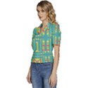 Checkerboard-squares-abstract- Puffed Short Sleeve Button Up Jacket View2