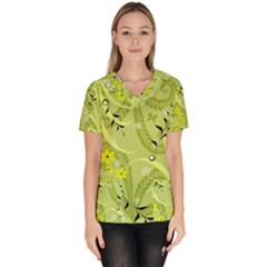Seamless Pattern Green Garden Women s V-neck Scrub Top by Semog4