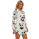 Playing Pandas Cartoons Womens Long Sleeve Shirt Dress View3