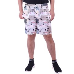 Cute Cat Couple Seamless Pattern Cartoon Men s Pocket Shorts by Semog4