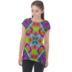 Farbenpracht Kaleidoscope Pattern Cap Sleeve High Low Top by Semog4