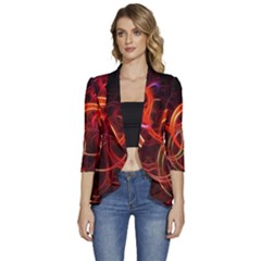 Background Fractal Abstract Women s 3/4 Sleeve Ruffle Edge Open Front Jacket by Semog4