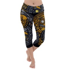 Yin Yang Owl Doodle Ornament Illustration Lightweight Velour Capri Yoga Leggings by Semog4