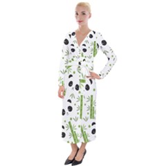 Giant Panda Bear Green Bamboo Velvet Maxi Wrap Dress by Salman4z
